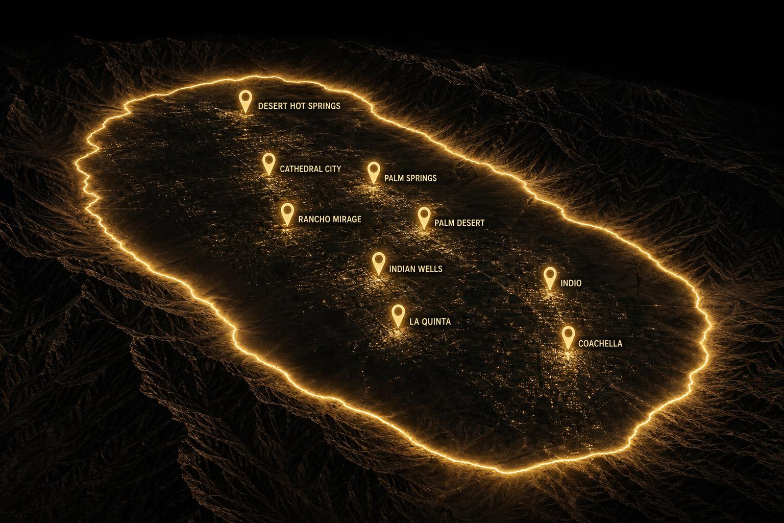 Aerial map of the Coachella Valley showing Desert Mobile Inc. service area